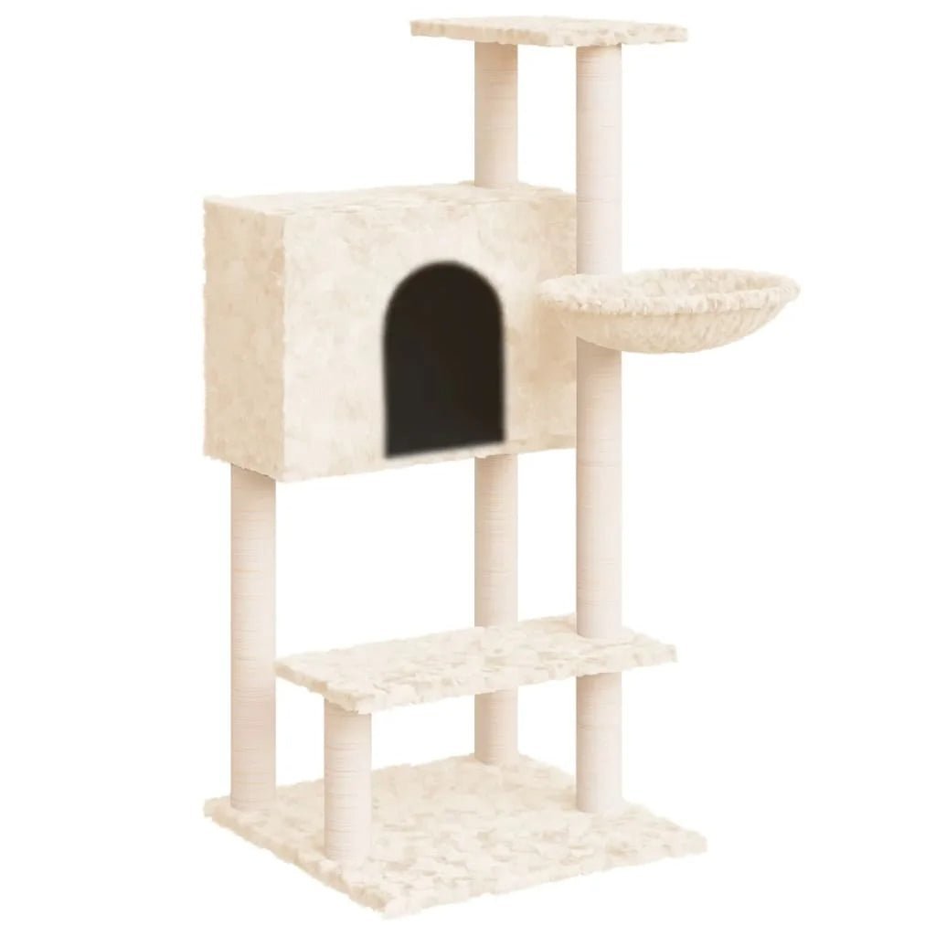 Arbre a chat beige griffoir plateformes et stabilité