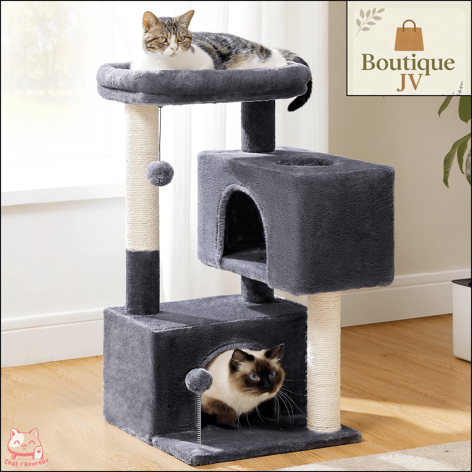 Arbre à chat maine coon - condo - gris - Boutique Chat l'Heureux