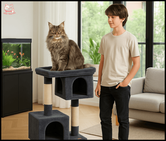 Arbre à chat maine coon - condo - large - perchoir - gris - Boutique Chat l'Heureux