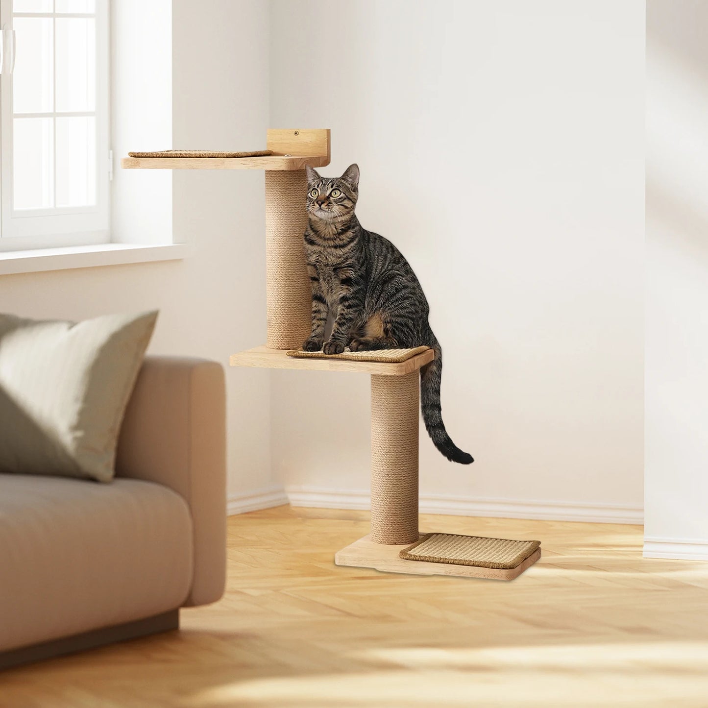 Arbre a chat muraux en bois avec étage