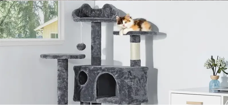 Arbre a chat tour à condo gris pour repos en hauteur
