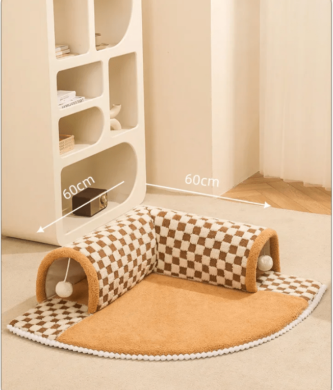Coussin pour chat tunnel marron dimension de 60 cm par 60 cm