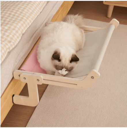 Hamac pour chat bois couleur rose et gris confortable