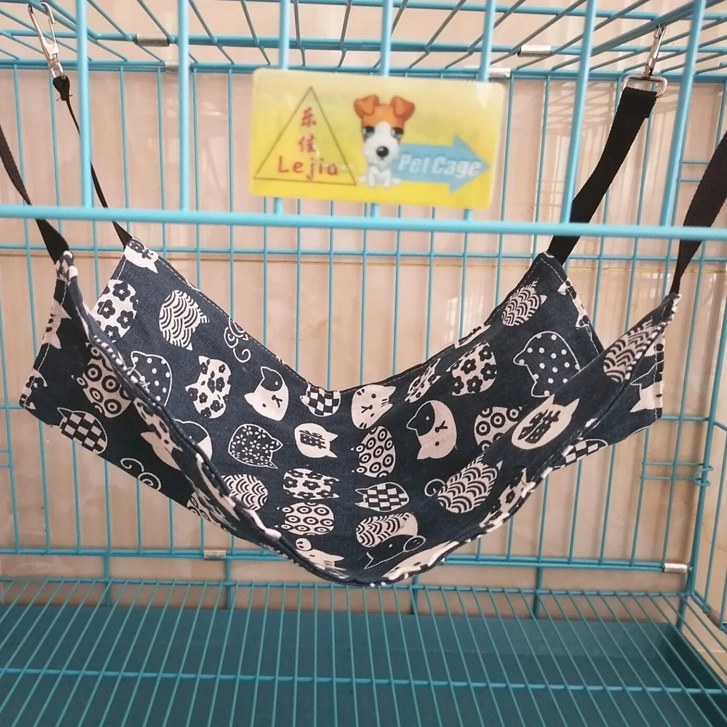 Hamac pour chat suspendu avec courroies bleu avec motifs pour cage et autre