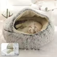 Maison pour chat avec couette en peluche argent avec confort
