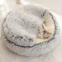 Maison pour chat avec couette en peluche argent