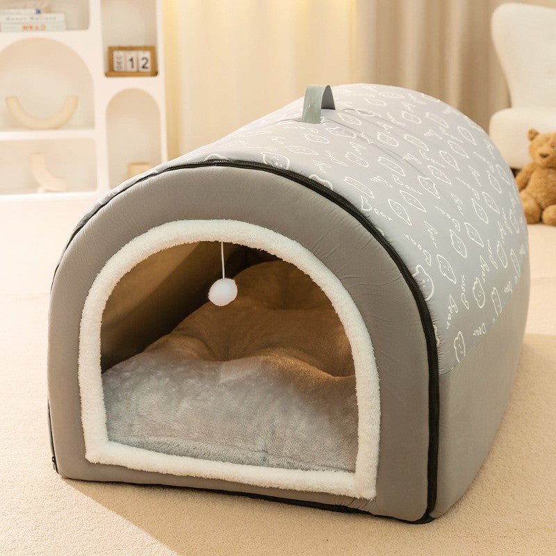 Maison pour chat en forme de dôme avec poignée couleur argent avec pompon suspendu