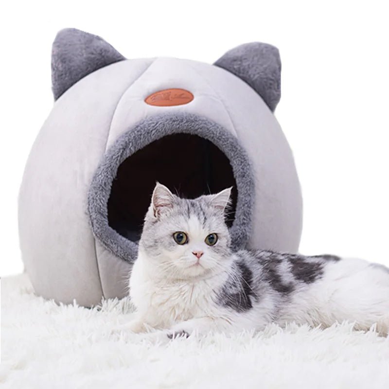 Maison pour chat style grotte grise