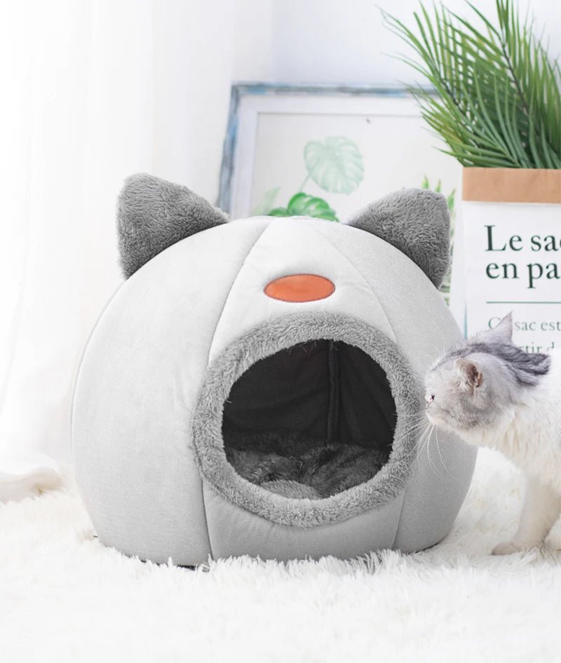 Maison pour chat style grotte grise moelleux