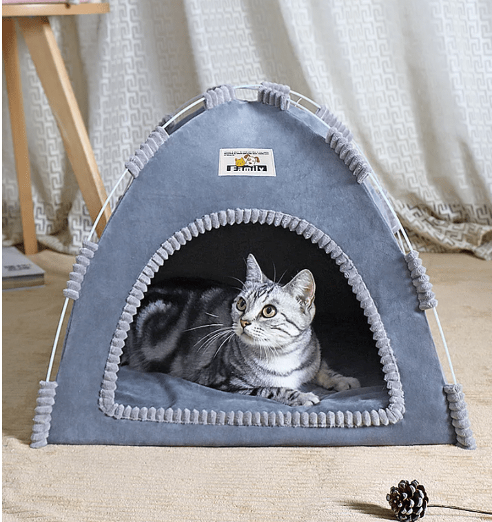 Maison pour chat tente camping grise