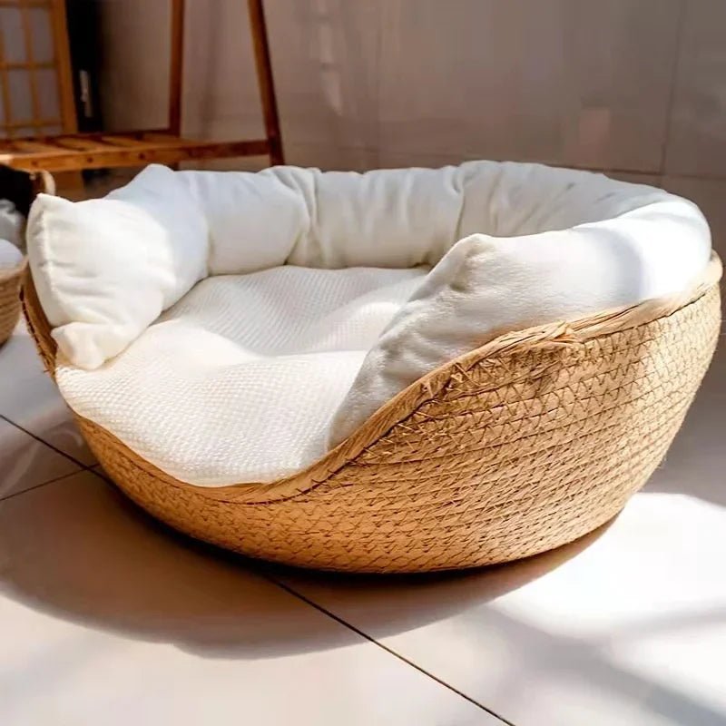 Panier pour chat en osier avec coussin ultra blanc