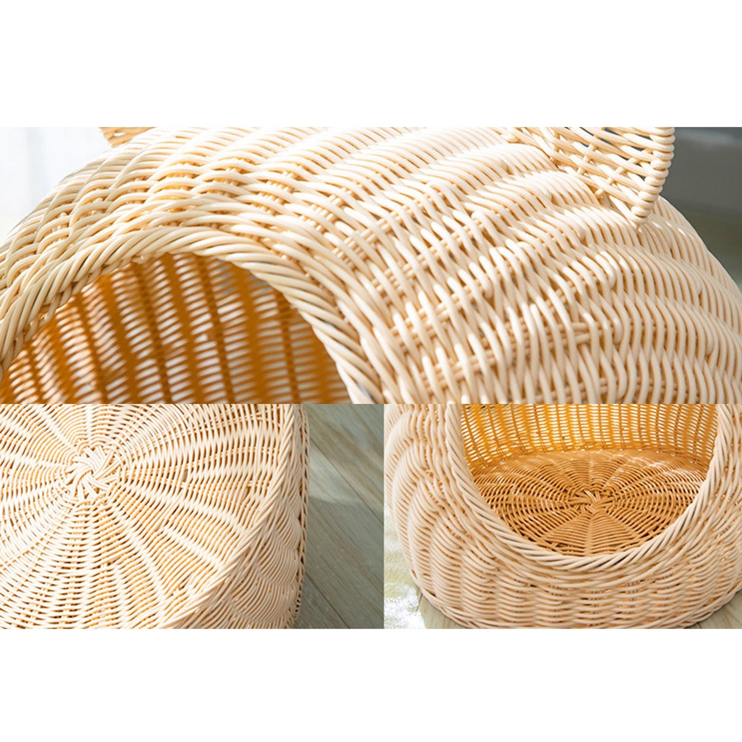 Panier pour chat en rotin en forme de tete de chat solide