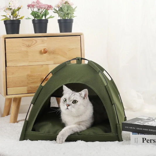 Tente Chat - CatTentBed™ - Vert Militaire - Boutique Chat l'Heureux