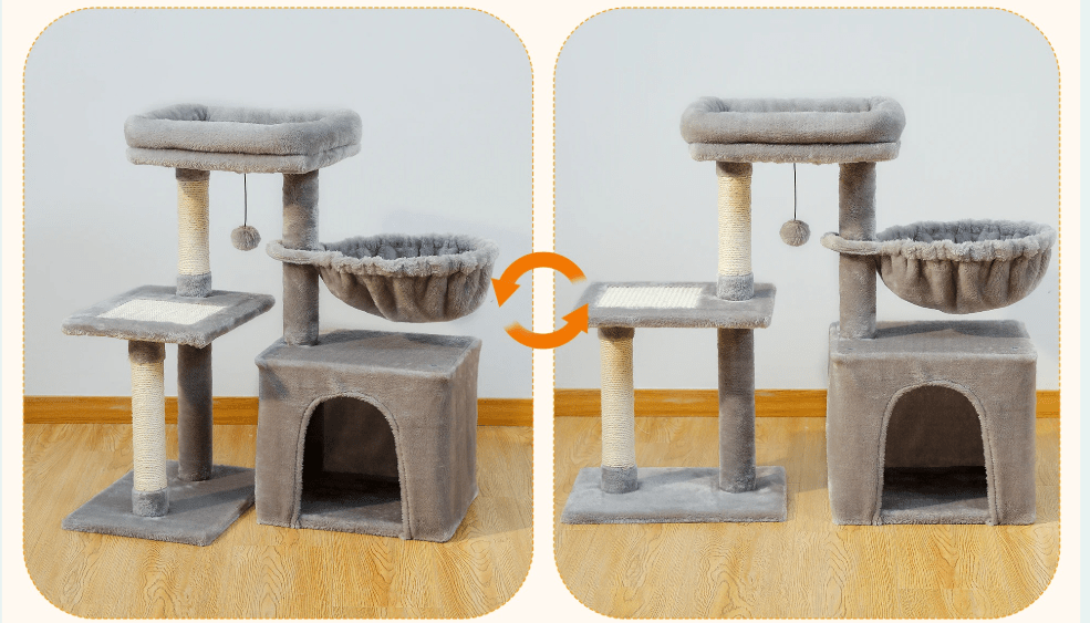 Arbre à chat maine coon - gris - jeux - panier - Boutique Chat l'Heureux