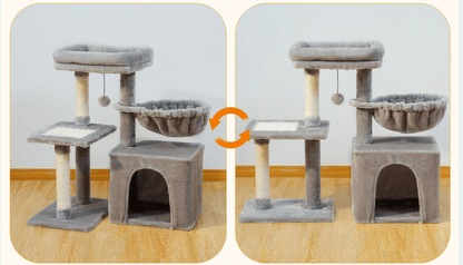 Arbre à chat maine coon - gris - jeux - panier - Boutique Chat l'Heureux