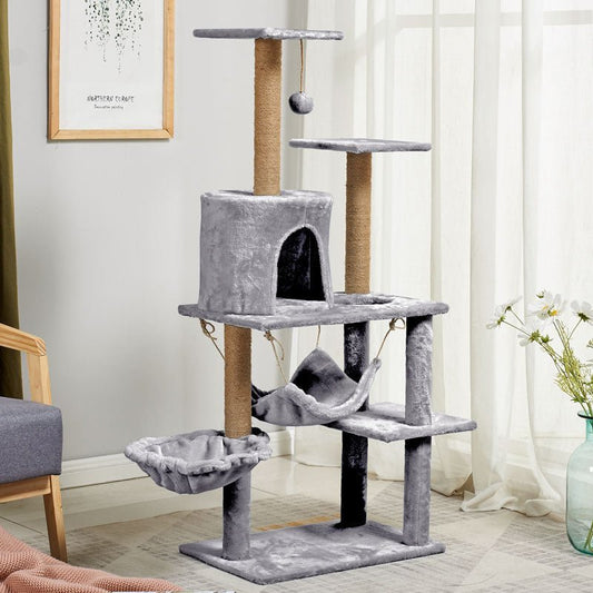 Arbre a chat argent avec condo panier hamac et plus