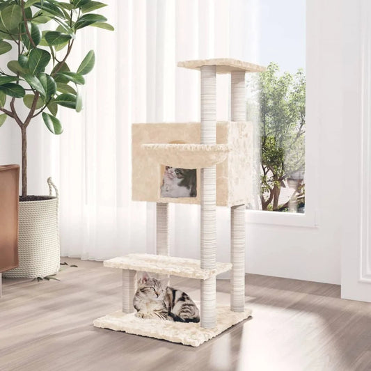 Arbre a chat beige griffoir plateformes panier et sisal