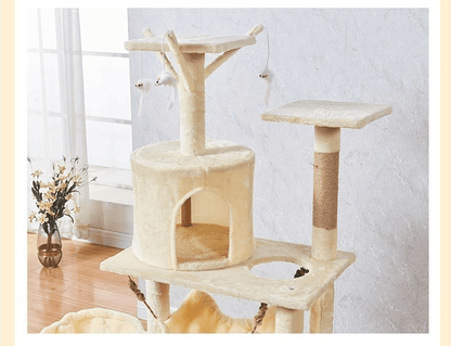 Arbre à chat beige avec plateforme et jeux amusant