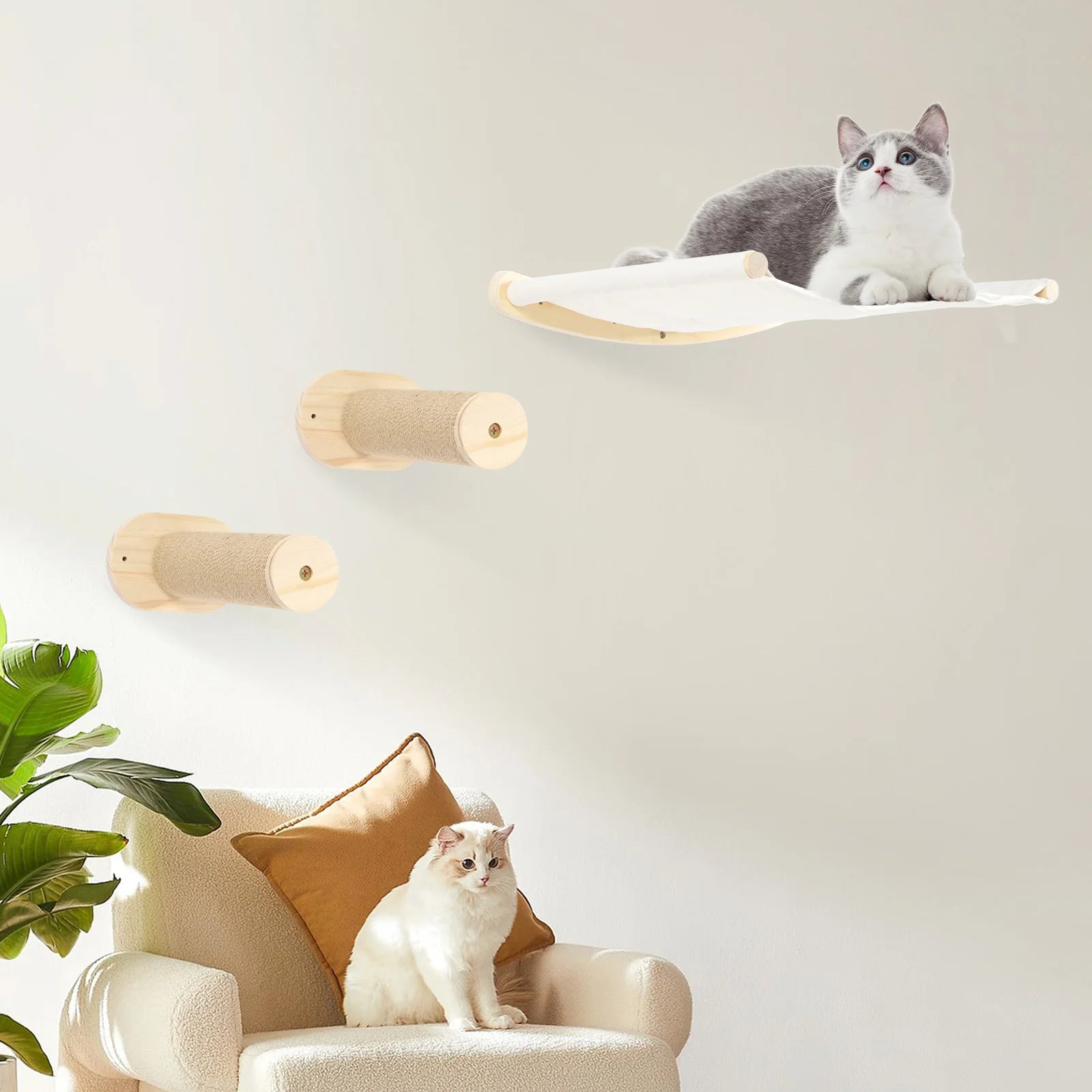 Arbre a chat bois muraux moderne pour économie d'espace