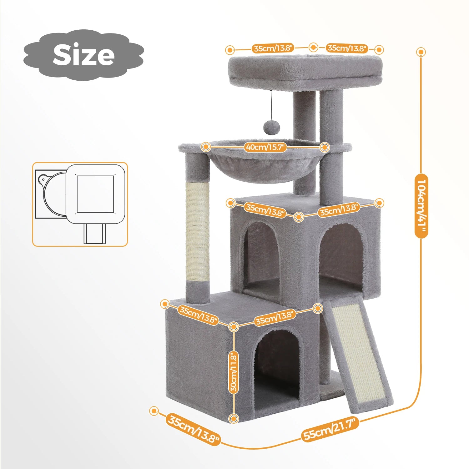 Arbre a chat avec condo panier et sisal de 35 par 55 par 104 cm de haut