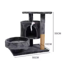 Arbre à chat maine coon escalade rembourré gris dimension de 50 cm par 53 cm par 33 cm