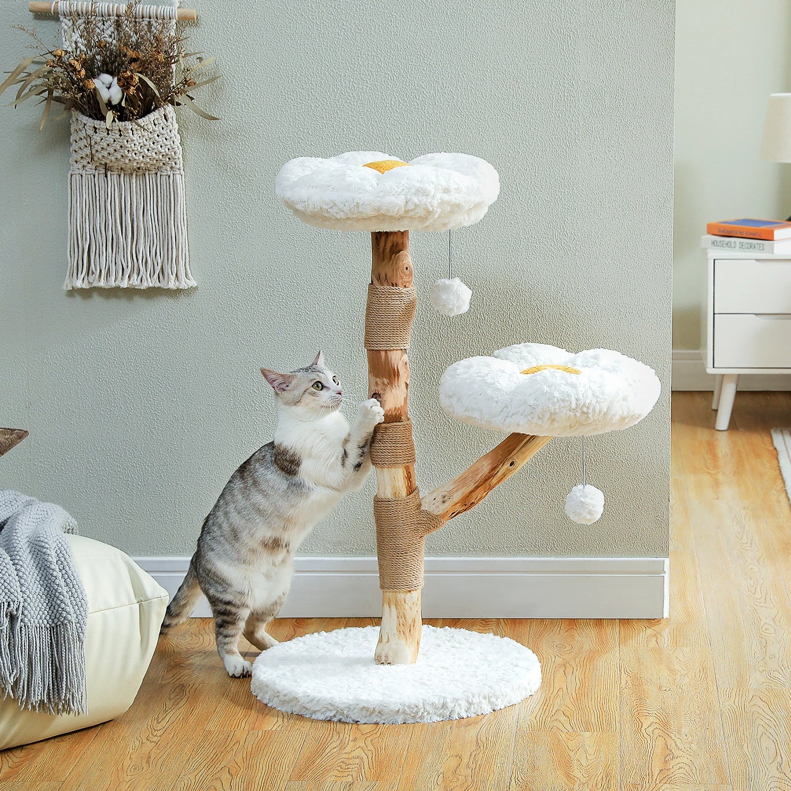 Arbre a chat fleuri naturel style marguerite pour son instinct 