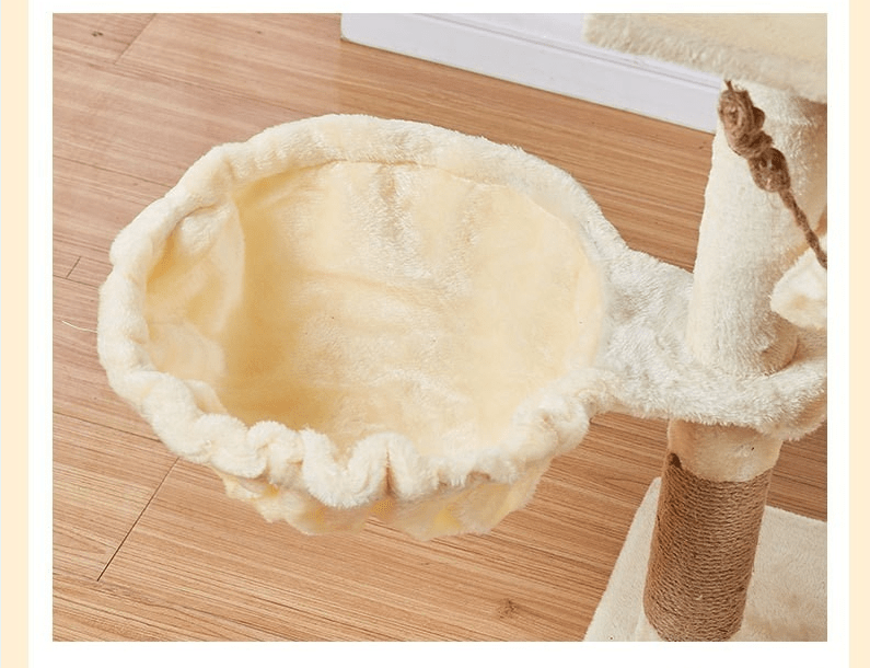 Arbre à chat beige avec plateforme jeux et panier 