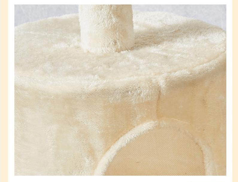 Arbre à chat beige avec plateforme et jeux en peluche 
