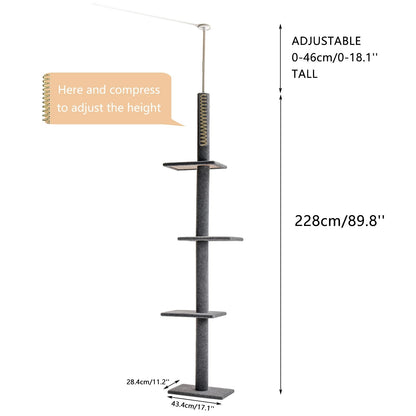 Arbre a chat  hauteur réglable de 228 cm a 274 cm gris
