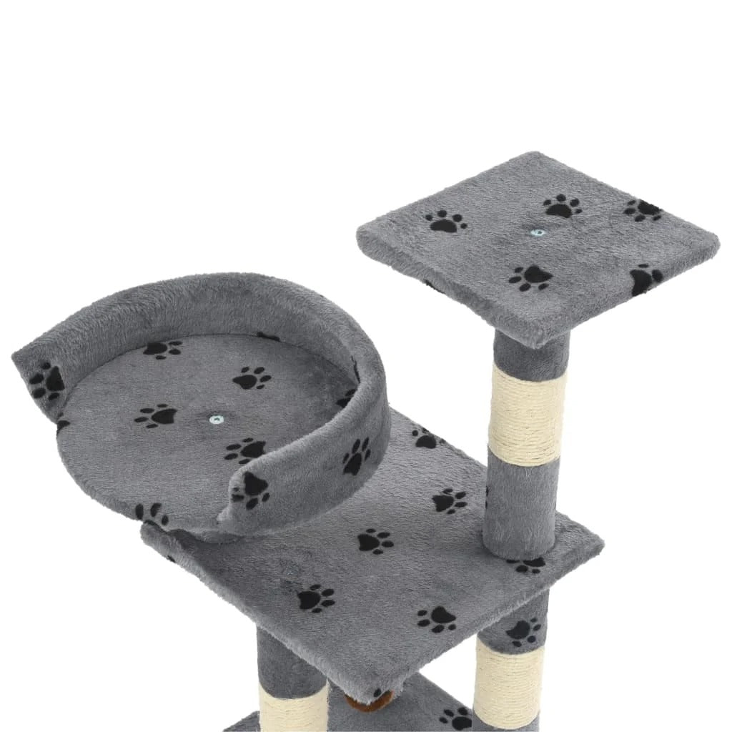 Arbre a chat empruntes de pattes noir sur gris avec plateforme