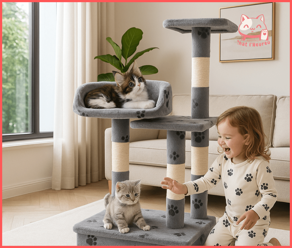 Arbre a chat empruntes de pattes  noir sur gris 
