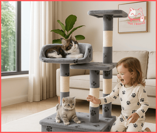 Arbre a chat empruntes de pattes  noir sur gris 