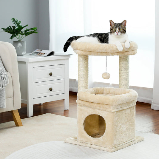 Arbre à chat maine coon avec condo perchoir de couleur beige