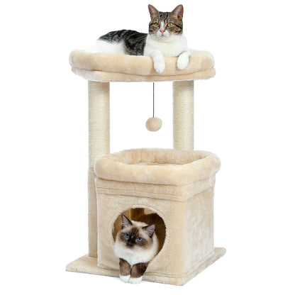 Arbre à chat maine coon condo perchoir beige et balle suspendu