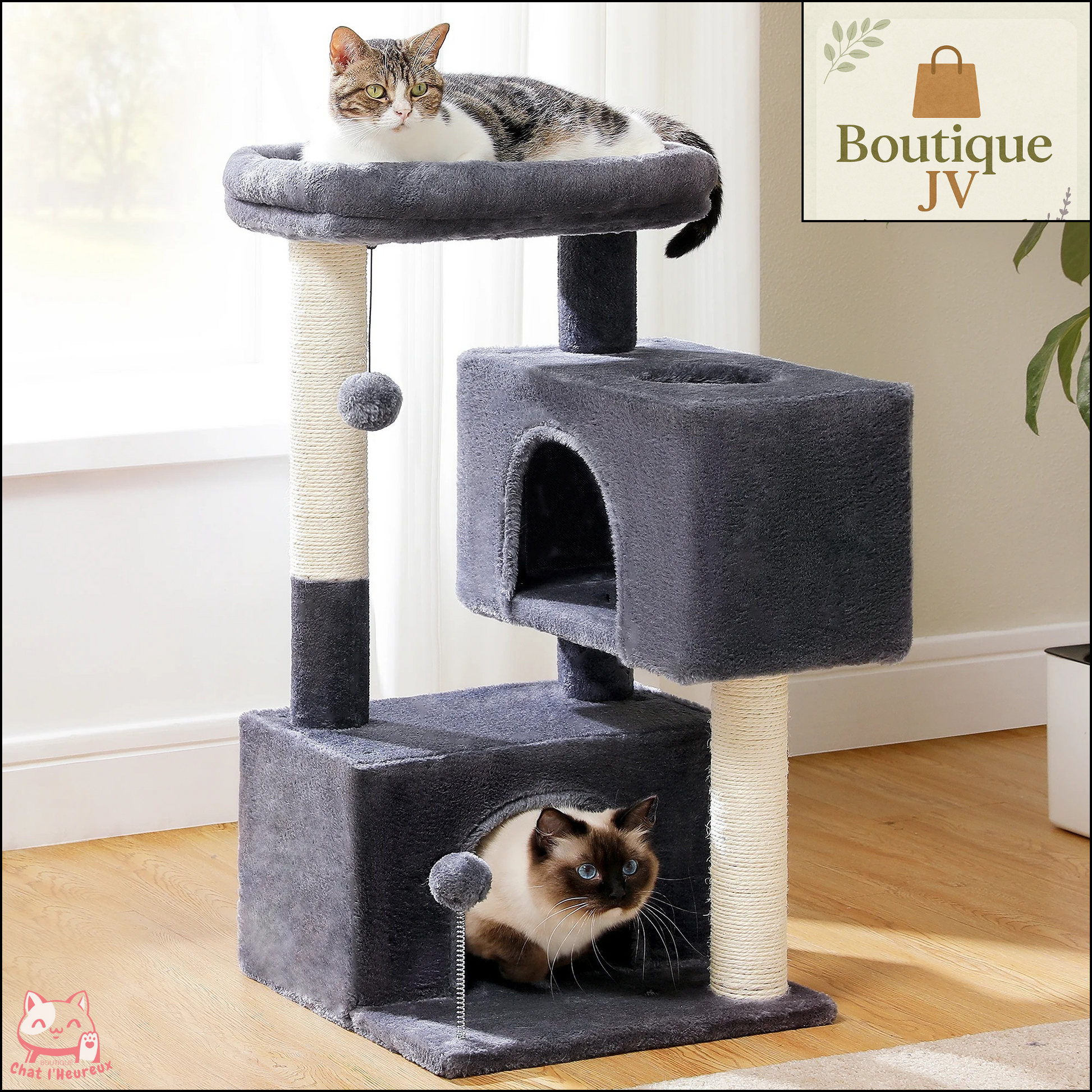 Arbre à chat maine coon avec condo gris