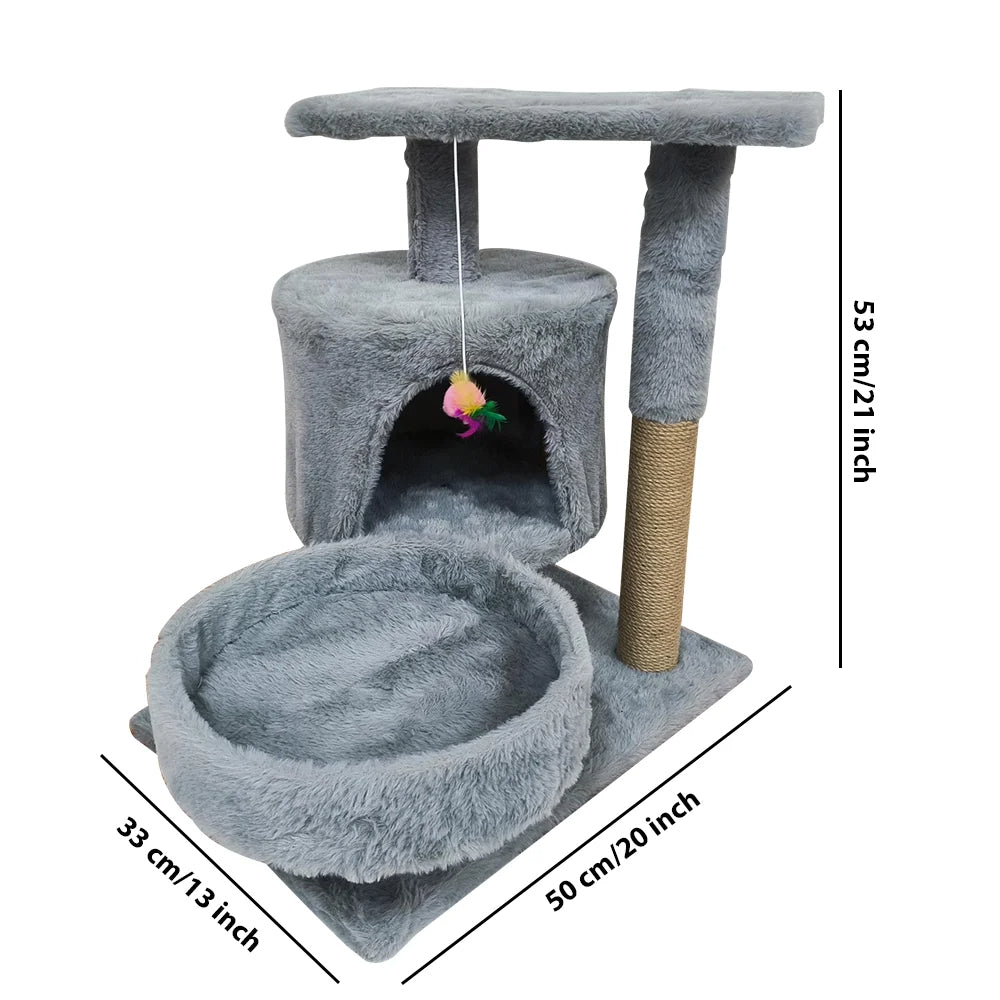 Arbre à chat maine coon escalade rembourré argent avec dimension