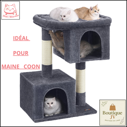Arbre à chat maine coon condo large perchoir gris familial 