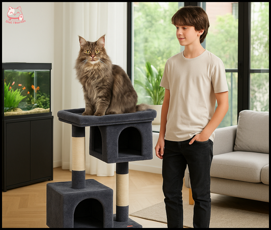Arbre à chat maine coon condo large perchoir gris