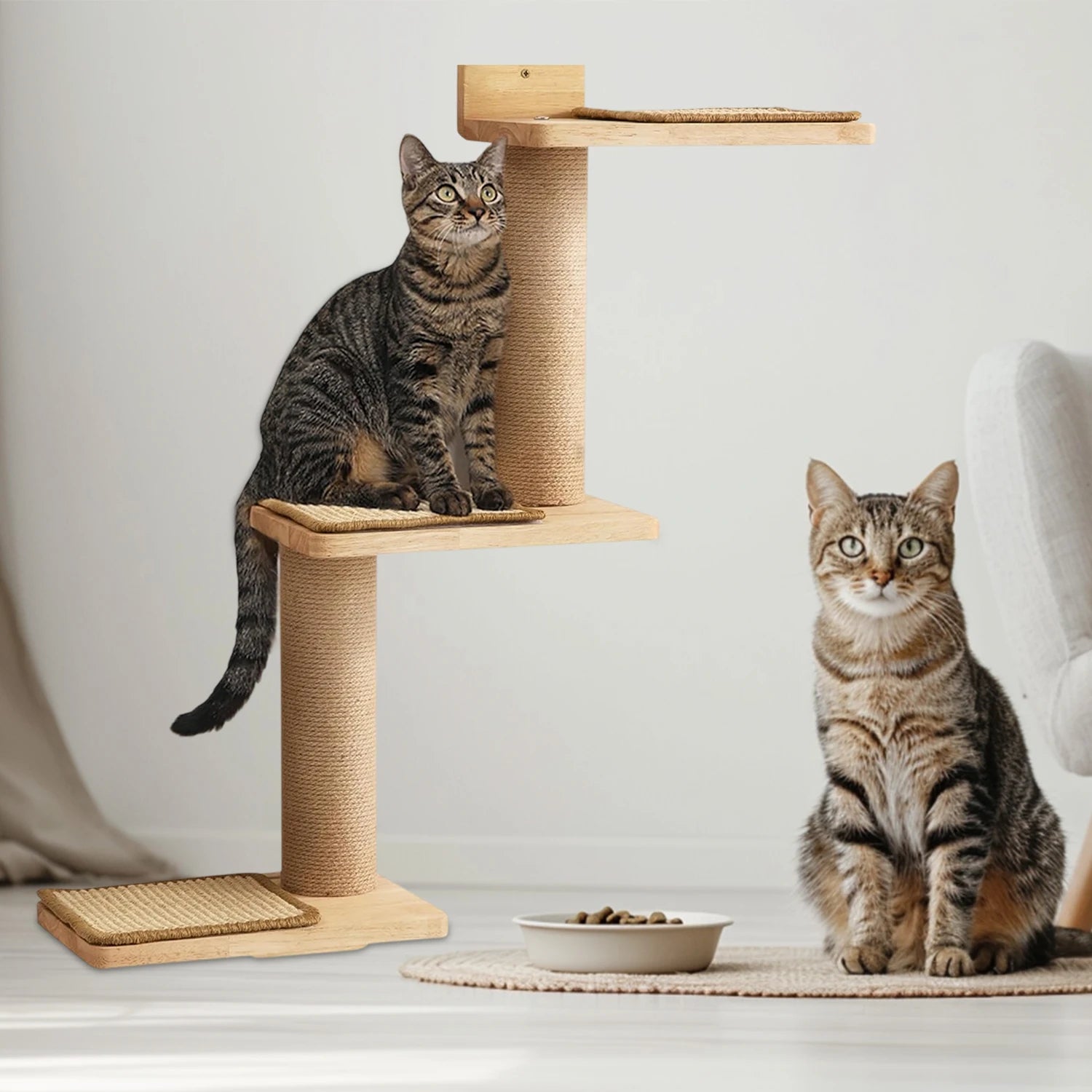 Arbre a chat muraux en bois avec poteaux en sisal