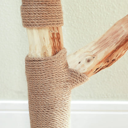 Arbre a chat fleuri naturel style marguerite en bois et sisal