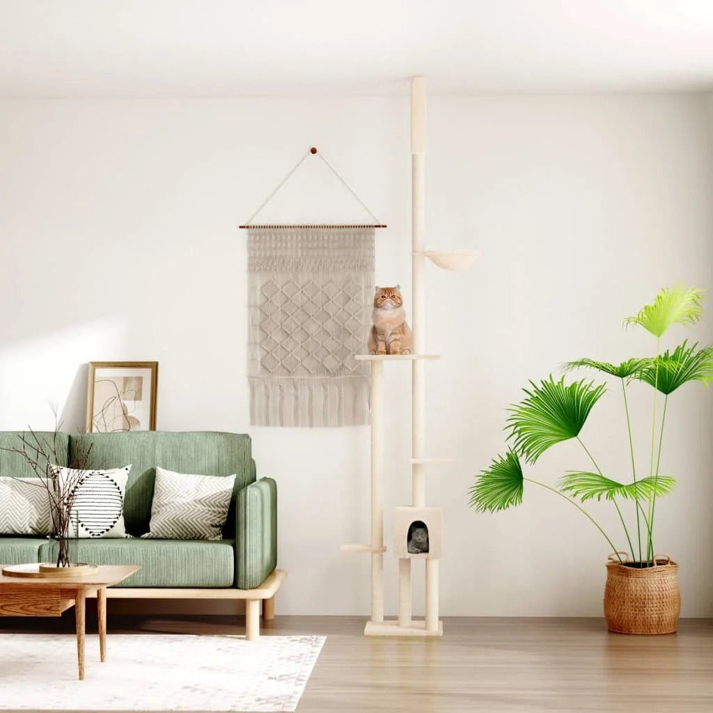 Arbre a chat du sol au plafond beige pour son bonheur