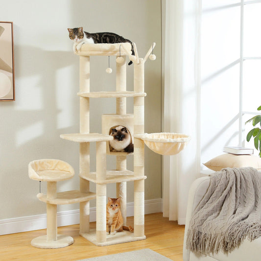 Arbre à chat maine coon plusieurs niveaux beige 