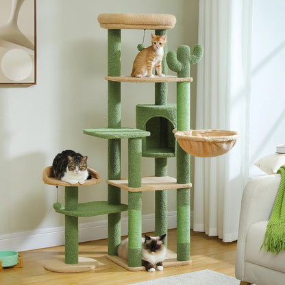 Arbre à chat maine coon plusieurs niveaux vert pour toute la famille