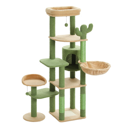 Arbre à chat maine coon plusieurs niveaux vert avec panier