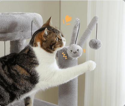 Arbre à chat maine coon plusieurs niveaux argent avec balles suspendus
