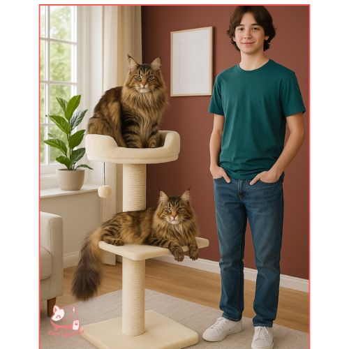 Arbre à chat maine coon beige robuste sécuritaire