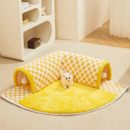 Coussin pour chat tunnel jaune