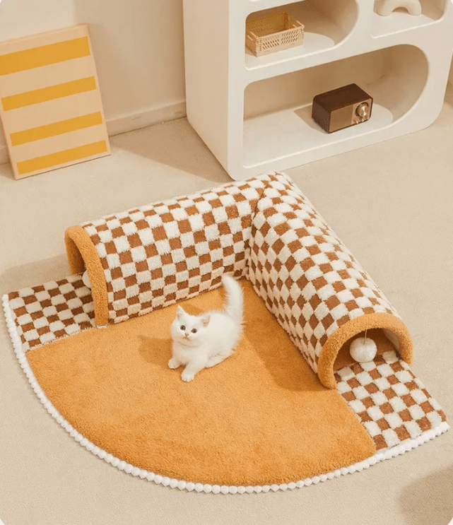 Coussin pour chat tunnel marron espace de jeu