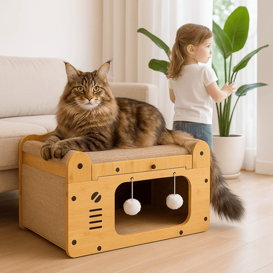 Griffoir pour chat meuble avec balles suspendus pour félin