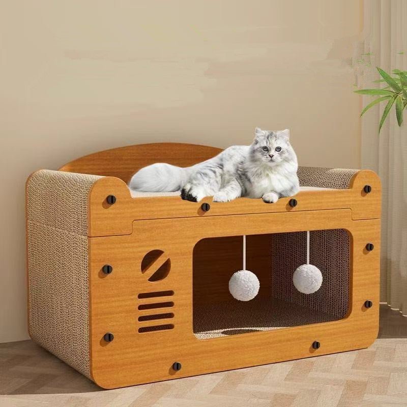 Griffoir pour chat meuble avec balles suspendus 